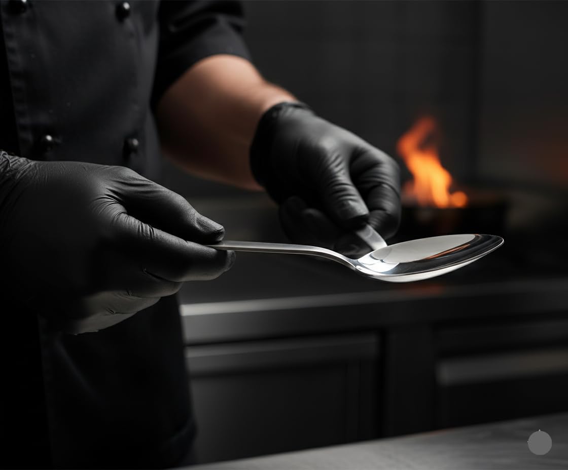 BNAZIND Chef Kunz Spoon | 9 inch 2.5 Tbsp18/10 Stainless Steel Silver Serving Spoons | Sauce, Basting, Quenelle, Plating, Cooking Chef Spoon, Dishwasher Safe