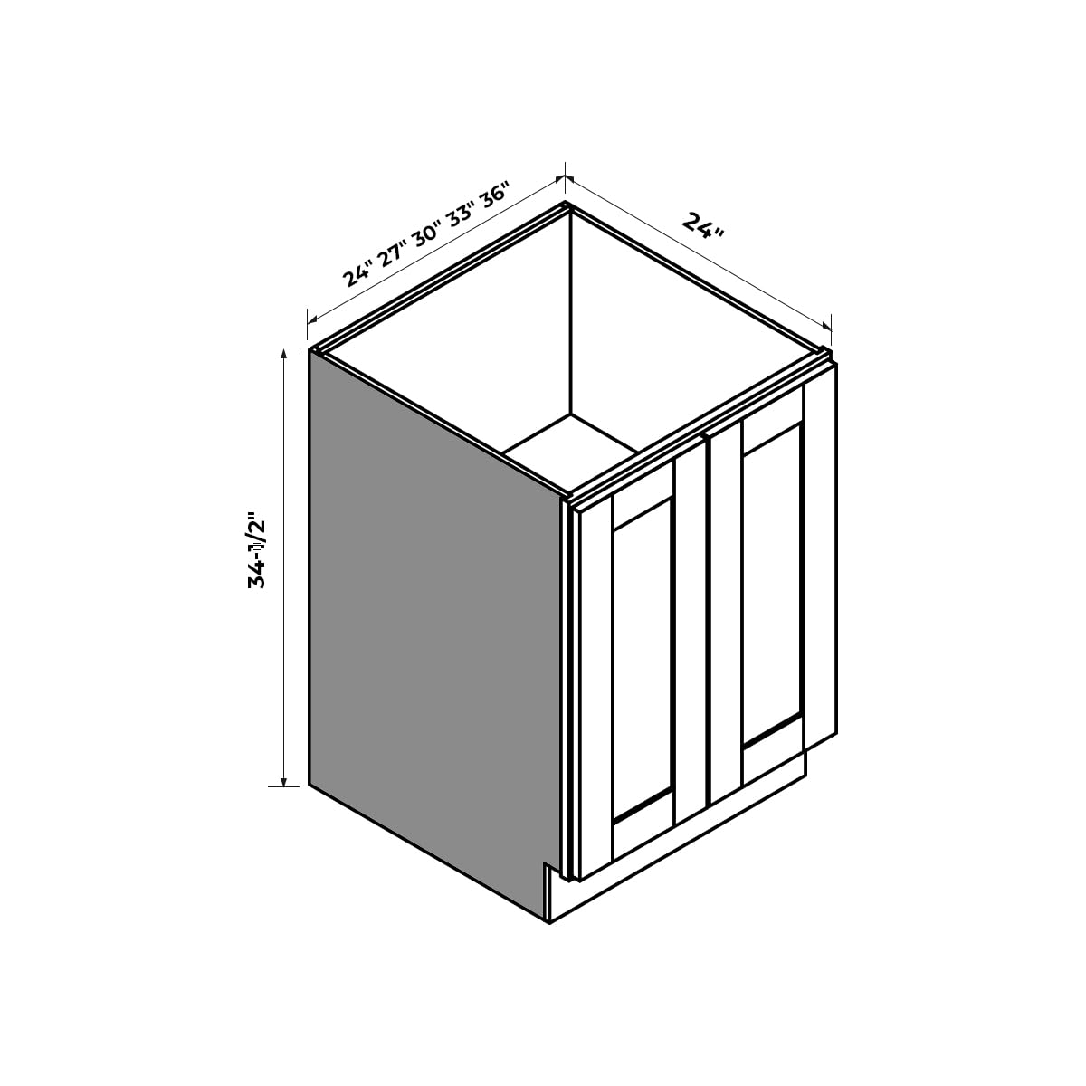 RTA Solid Wood Frame Full Height Door Base Cabinet - 2 Doors and 1 Shelf,Kitchen Storage Cabinet, Entryway Cabinet, Suitable Kitchen, Living Room, Entryway, and Office(White 24”W×24”D×34.5”H)