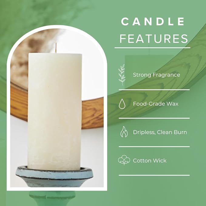 Simply Soson 3x6 inch Ivory Rustic Eucalyptus and Sage Pillar Scented Candle - 1 Piece - for Home Decor, Aromatherapy, Weddings, Restaurants, Spa, Church