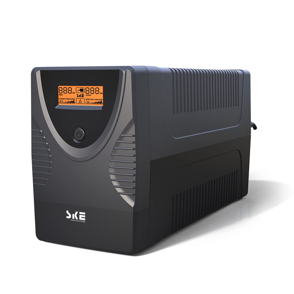 SKE SK1500 1500VA/900W UPS Battery Backup & Surge Protector - Uninterruptible Power Supply with LCD Display, AVR Voltage Regulation, 8 Outlets, Backup Power for PC, Router, NAS & Home Office