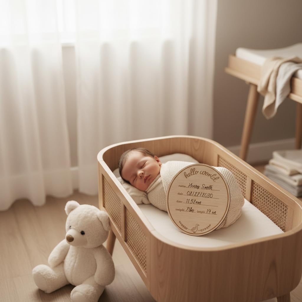 Kate & Milo Wooden Hello Baby Birth Announcement Photo Prop, Goose Design, Personalized Newborn Milestone Sign