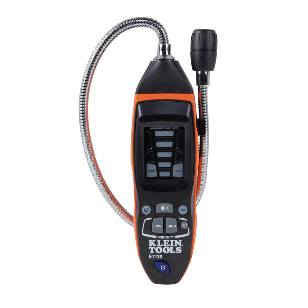 Klein Tools ET120 Gas Leak Detector, Combustible Gas Leak Tester with 18-Inch Gooseneck Has Range 50-10,000 ppm, Includes Pouch, Batteries