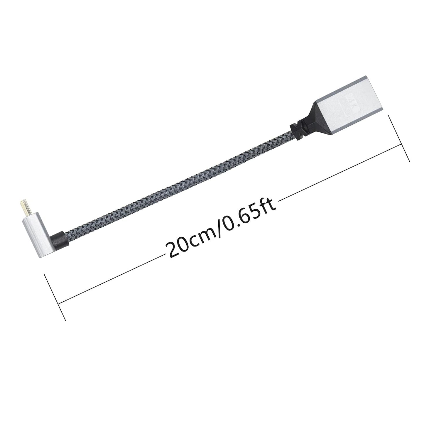 RIIEYOCA 4K Cable,90 4K etc.(20cm) Micro HDTV to HDTV Adapter Degree Up Angle Micro Male to Female Aluminum Short Nylon