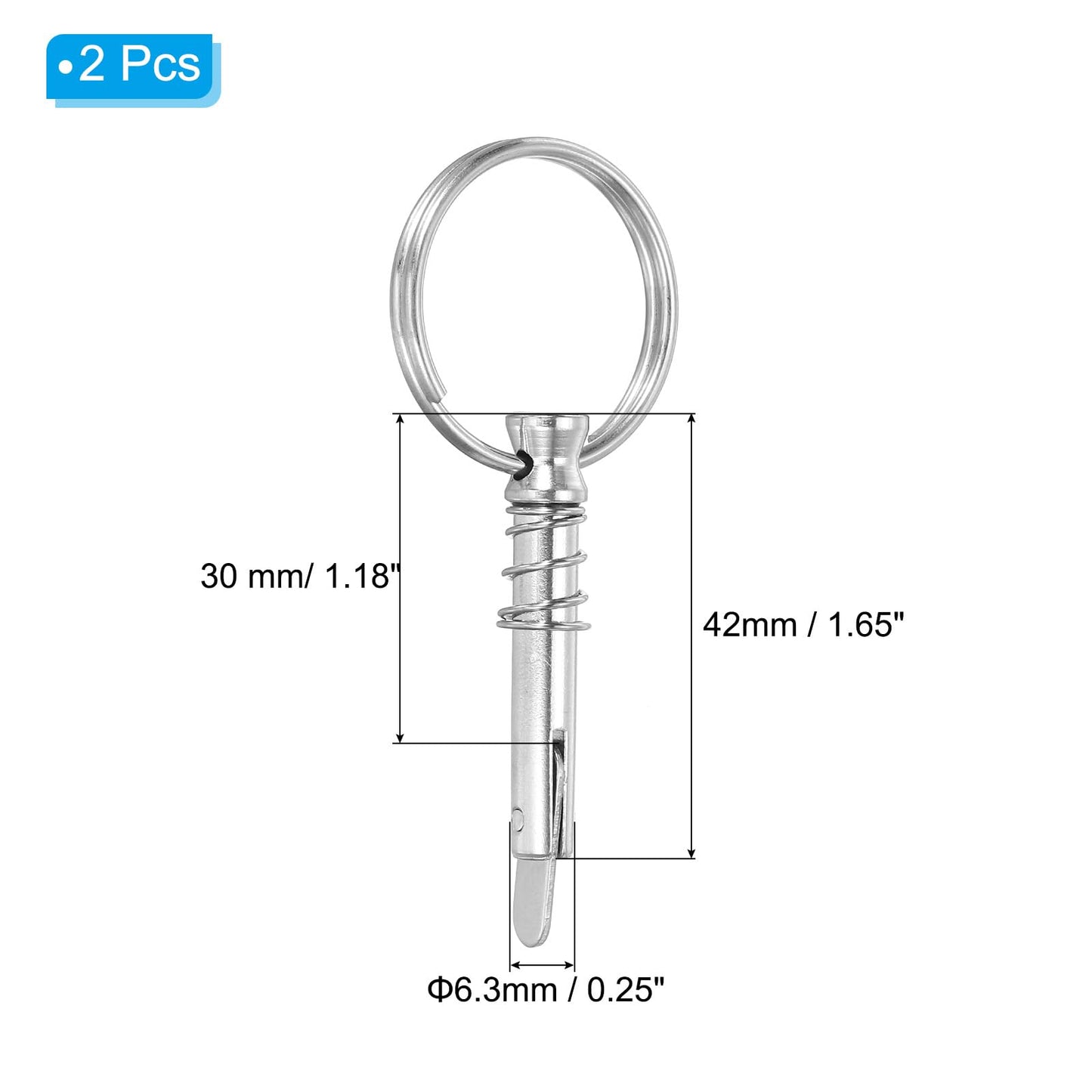 PATIKIL 316 Stainless Steel Quick Release Pin 2 Pack Bimini Top Pin Usable Length 1.18", Total Length 1.65", Dia 0.25" Boat Marine Hardware with Drop Cam & Spring for Deck Boat Bimini Top