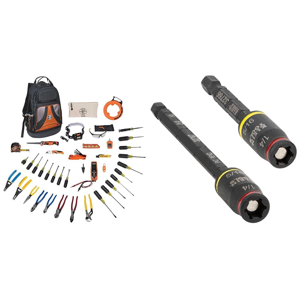 Klein Tools 41-Piece Hand Tool Kit and 3-In-1 Impact Flip Socket Set - Pliers, Screwdrivers, Nut Drivers, Wire Strippers, Testers, Tape Measure, and More