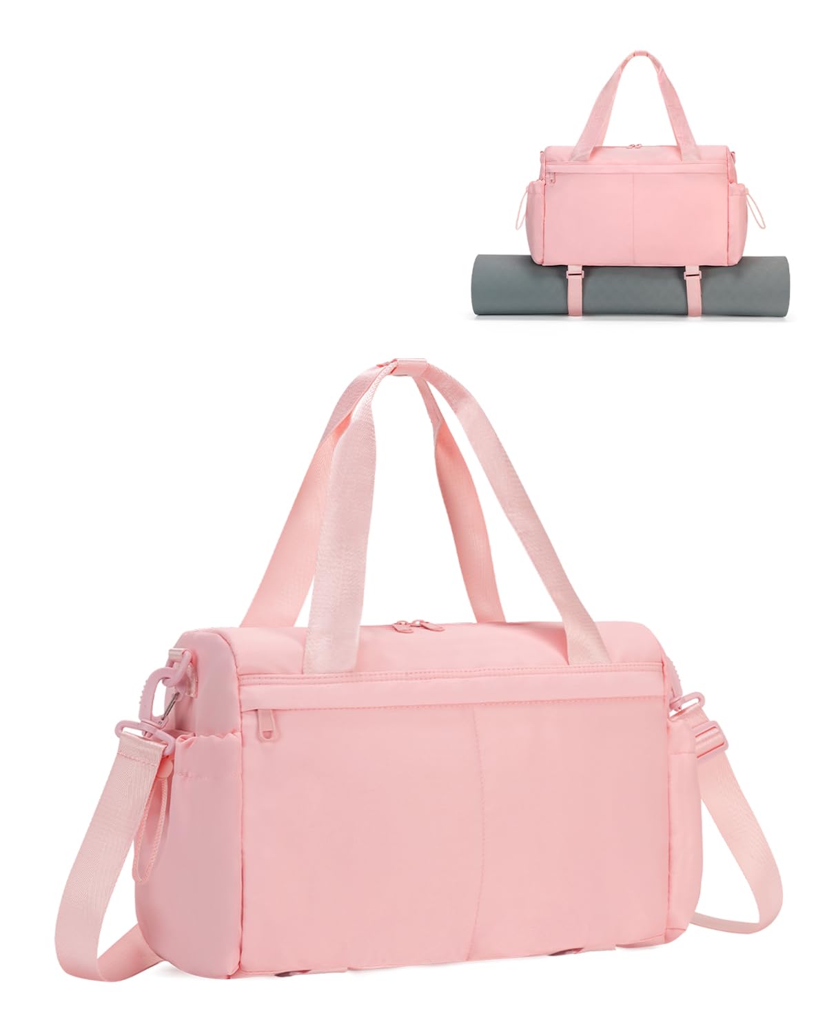 Small Gym Bag, Mini Gym Bag for Women with Yoga Mat Holder and Wet Compartment, Cute Small Yoga Mat Bag with Water Bottle Pocket for Workout Dance, Pink