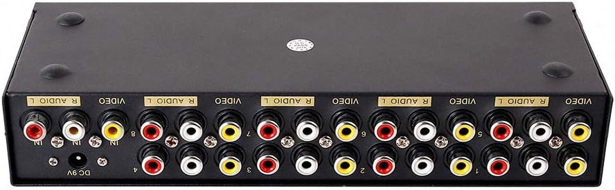DTECH 8 3 1 8 Powered Way RCA Splitter Box in Out Composite Video Audio Distribution Duplicator with Power Adapter