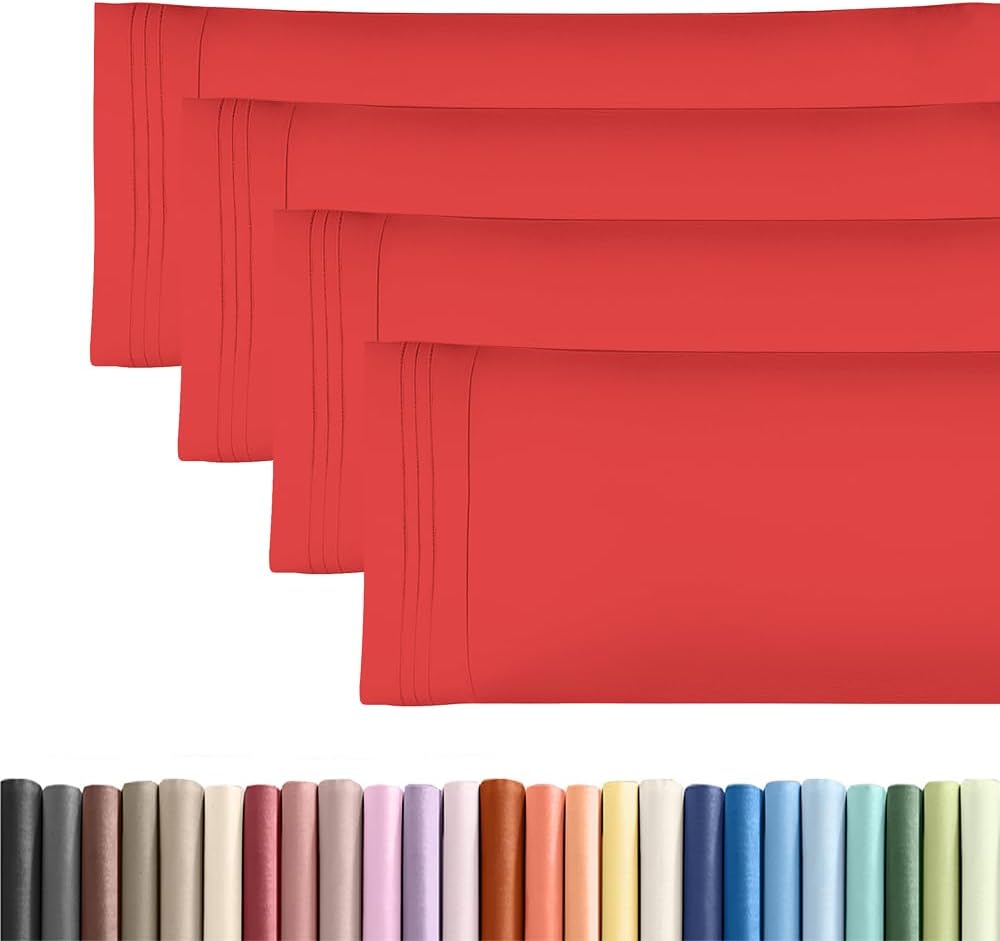 Skiennix Body Pillowcases Set of 4 | Soft & Cozy 20x54 Long Pillow Covers - Breathable, Fade-Free, Machine Washable - Red