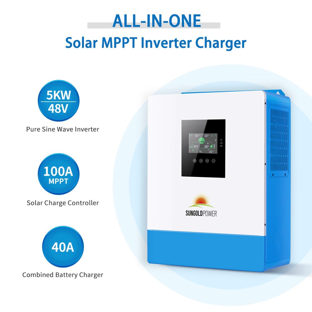 SUNGOLDPOWER UL1741 5000W 48V Solar Inverter Pure Sine Wave, 120Vac AC Input/Output,All in One, 100A MPPT Solar Charger and 40A AC Battery Charger SPH5048P(Parallel&Batteryless&Comm)
