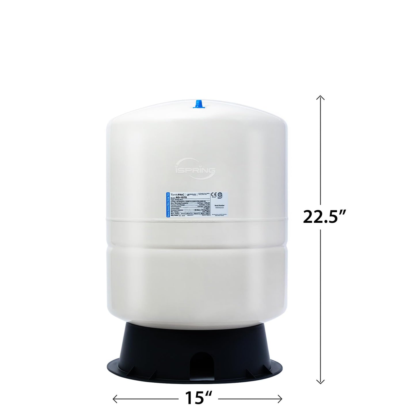 iSpring T11M 11 Gallon Pre-Pressurized Water Storage Reverse Osmosis Systems ro Tank, White
