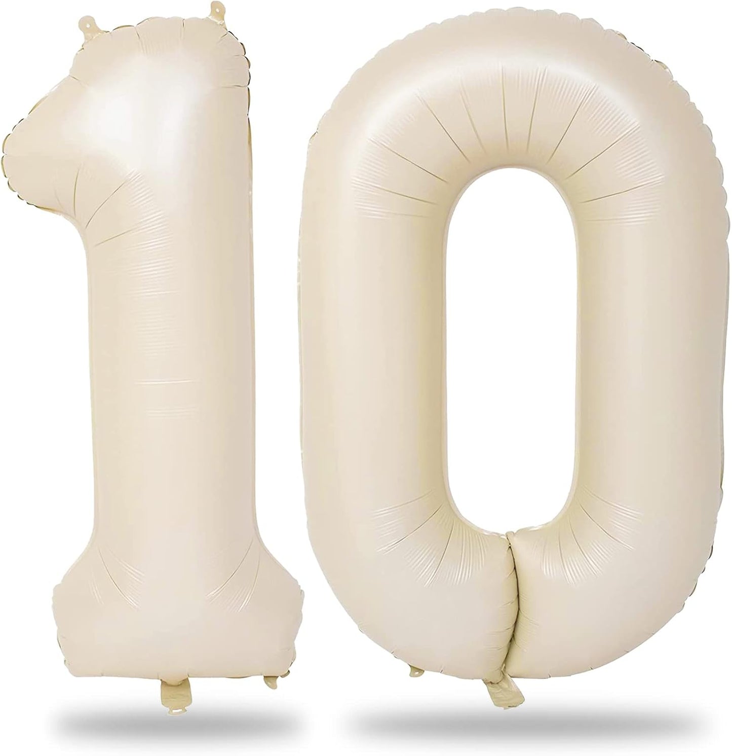 Skiennix 40-Inch Beige Number 10 Balloons - Helium Foil for 10th Birthday Celebrations | Ivory White & Cream