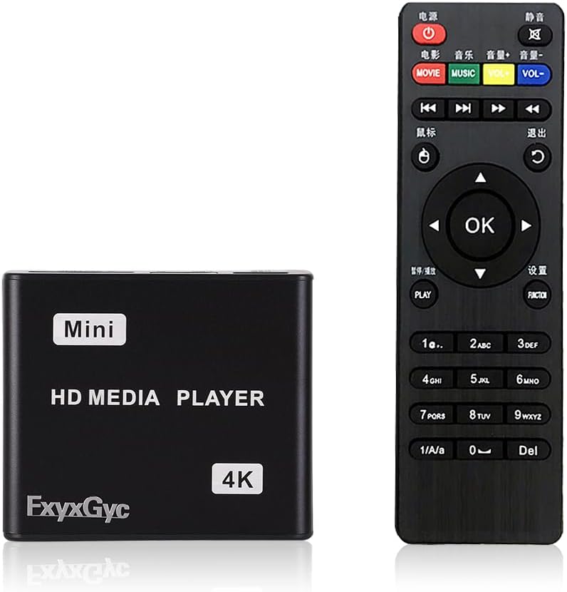 FxyxGyc 4K 4K@30Hz Output,H.265/H.264/AVC MP4/MKV/MP3/TS/Rmvb/Mov/JPG HDMI Media Player, Ultra HD Digital Media Player