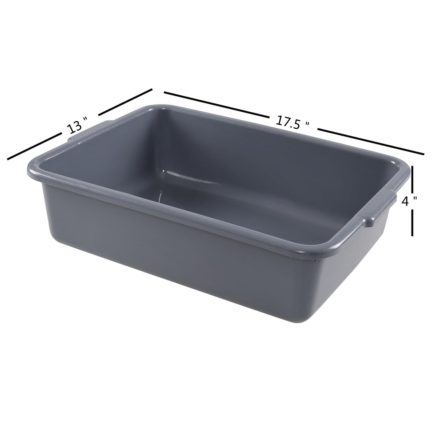 Drephia 4 Pack 13 L Utility Commercial Bus Tubs, Plastic Bus Box Bin, Food Grade Butcher Meat Tote, Gray