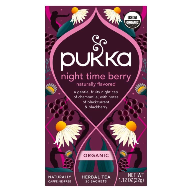 Pukka Night Time Berry Organic Herbal Tea, Soothing Infusion With Chamomile, Lavender & Elderberry, Tea Gift Set For Bedtime Relaxation, Caffeine Free, 80 Total Bags (20ct - Pack of 4)