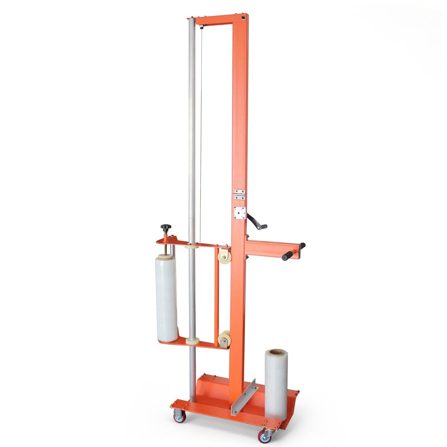 Semi-Automatic Trolley Pallet Wrapper, Heavy Duty Mobile Stretch Film Wrapping Machine with Adjustable Height, Heavy-Duty Steel Frame for Warehouse Logistics