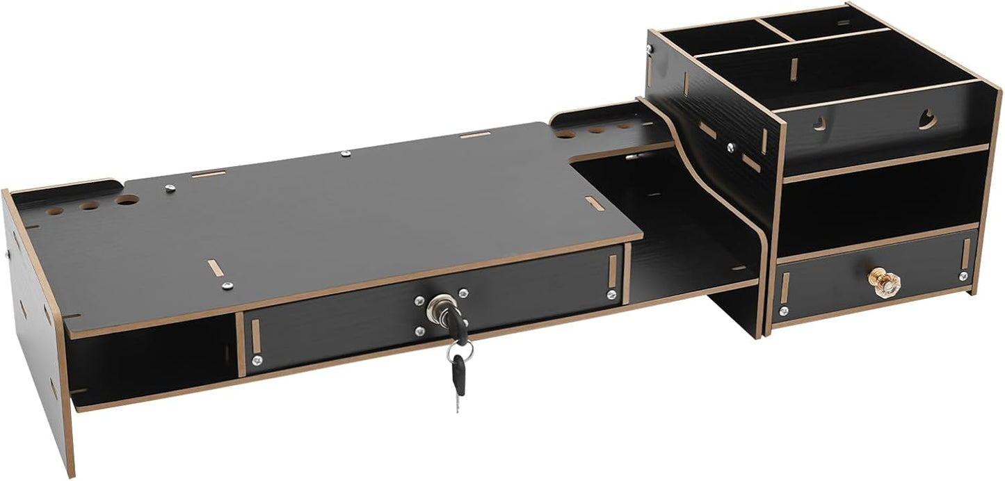 QUSKLISU (06) Computer Monitor Stand, Computer Rack with Drawers, Two top Platforms Desk Organizer Monitor Stand