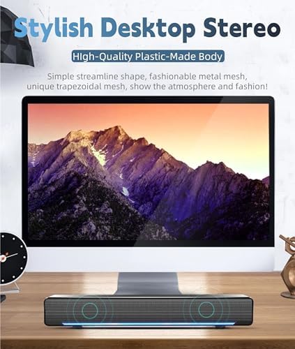 Yoidesu 3.5mm Soundbar,USB Wired SoundBar,Music Player with Bass Surround,Stereo USB Powered Mini Soundbar Speakers