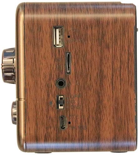 YIONGTAF MP3 Retro AM/FM Portable Radio with Player, Rechargeable Battery, LED Light, Wood Grain Design