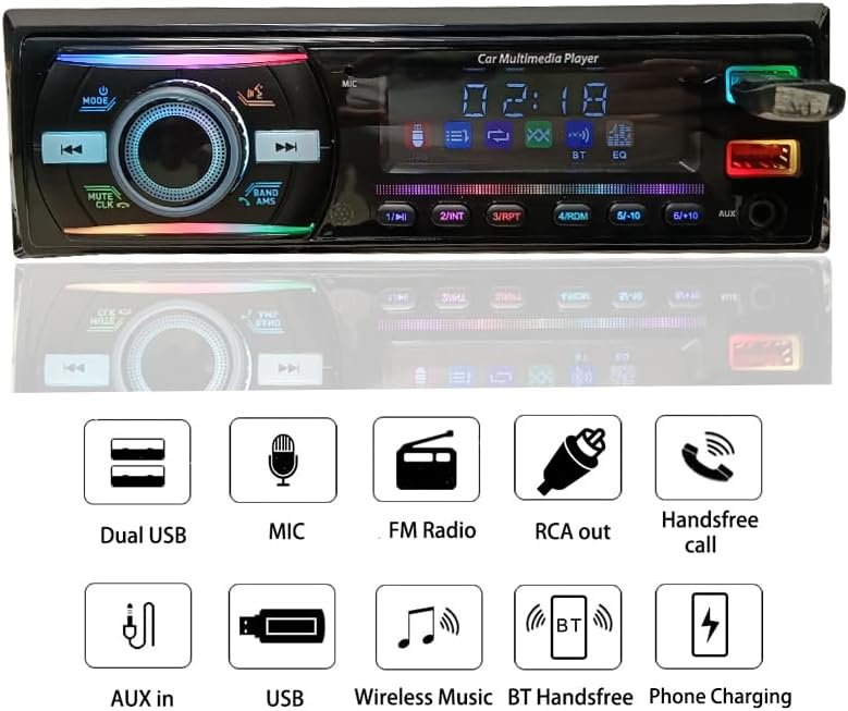 Generic 3050 12V MP3 7-Color Car Stereo Audio Player with Bluetooth Handsfree Calls, Music Play, FM Radio, Dual USB/AUX