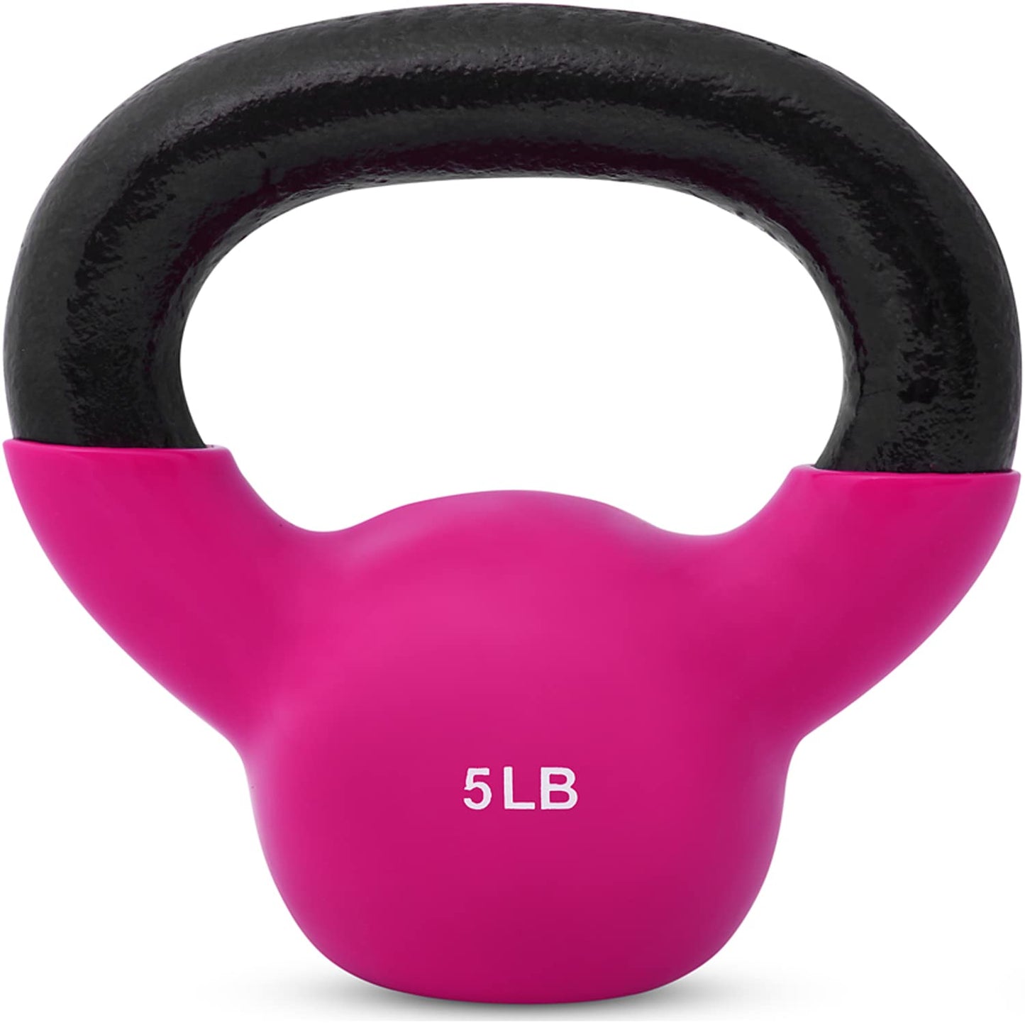 JFIT Vinyl-Coated Cast Iron Kettlebell Weight – Flat Bottom Kettlebell for Strength Training, Cross Training & Home Gym Workouts, 5LB-Hot Pink