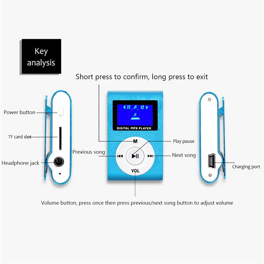 Karlak MP3 MP3 Mini Portable Mc Player Metal Clip-on Player with LCD Screen Port TF Card Wide Application Gold