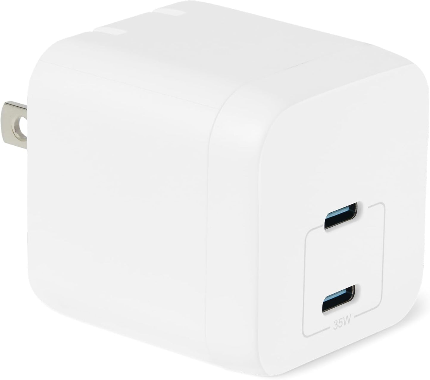 Amazon Basics 35W 2-Port 2 Fast Charging USB-C Nano GaN Wall Charger, for Phones, Tablets, Charge Devices