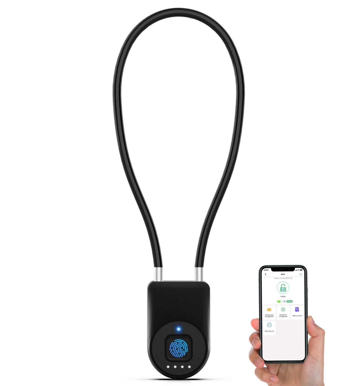 Anweller Fingerprint Cable Lock, 14" Long Shackle Small Padlock, Keyless Entry Biometric Bluetooth Smart Waterproof Combination Pad Lock for Gate Outdoor Fence Fridge Cabinet Locker Pool Bike - Black