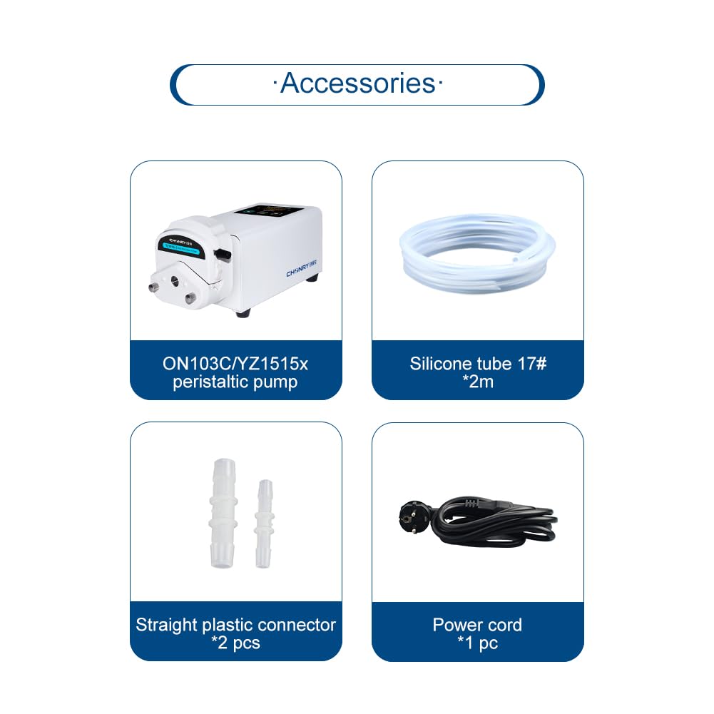 ON103C/YZ1515X High Flow Digital Transfer Peristaltic Pump Max Flow 380mL/min Small Intelligent Multi-Channel Laboratory Water Pump with Tubing 110v