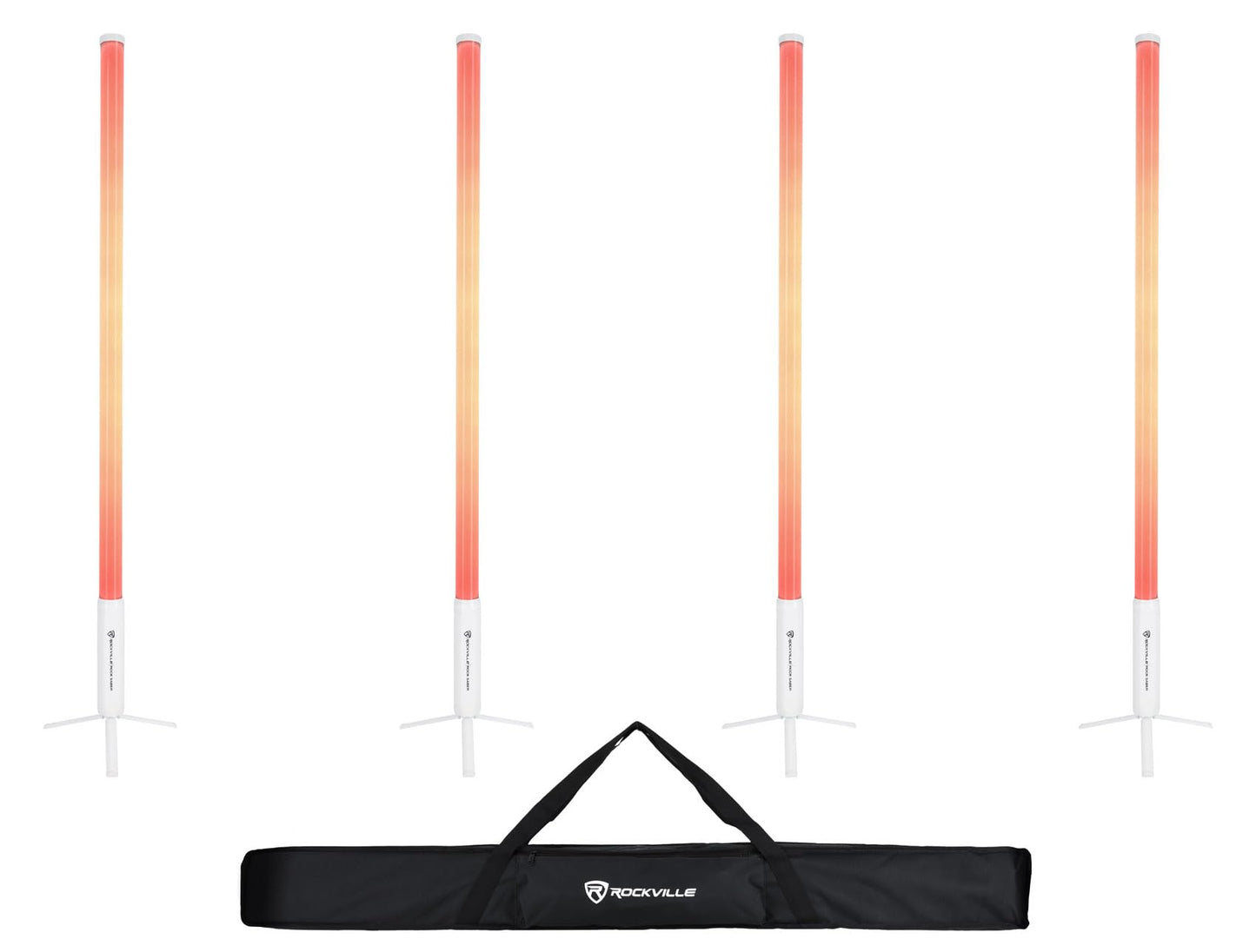 Rockville 4X Rock Saber White Wireless DMX DJ Tube Lights, 5ft, 23H Rechargeable Battery, 192 RGBWA LEDs, IP65 Indoor/Outdoor, App Control+Remote, Padded Bag, Floor Stand/Truss Mount