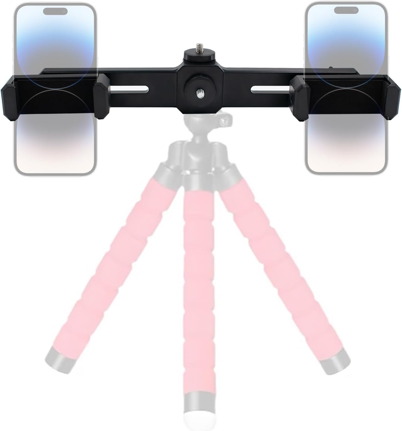 JoyHuaTrade 360 1/4'' Dual Phone Holder Phone Tripod Mount Adapter, Universal Rotation Adjustable Clip Stand for Vlog