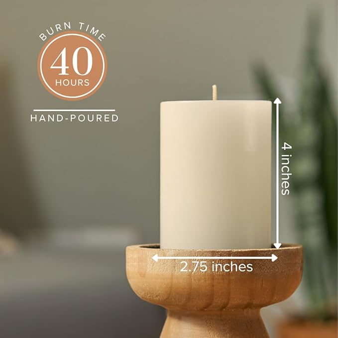 Simply Soson 3x4 inch Ivory Pillar Candles Set of 6, Smooth Texture, Unscented Ivory Candles, Dripless Candles, 3 inch Pillar Candles Ideal as Wedding, Parties, Spas, Dinner, Home Decoration, Church