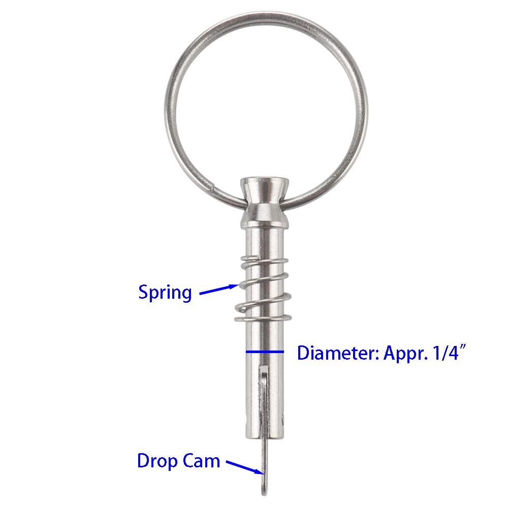 4 Pcs Quick Release Pin 1/4" Diameter w/ Drop Cam & Spring, Usable Length 0.9", Full 316 Stainless Steel, Bimini Top Pins, Marine Hardware