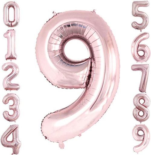 GOER Rose Gold Foil Number 9 Balloons - Giant 42-Inch Birthday Party Decorations (3 Pcs)