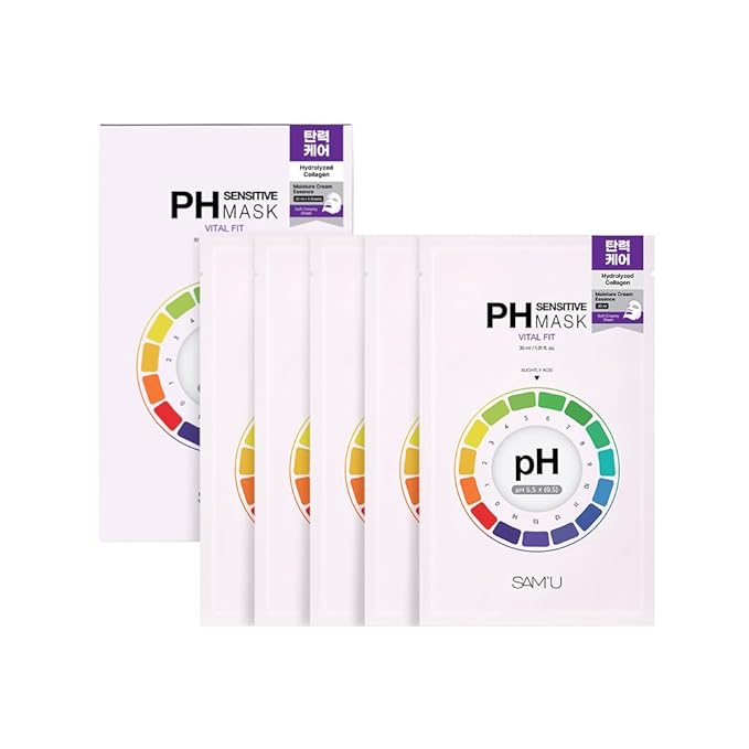 SAM?™U PH Sensitive Vital Fit Face Mask ??Firming & Barrier Repair Creamy Sheet Mask with 12 Peptides and Collagen, Travel-Friendly Korean Skincare (5 Sheets)