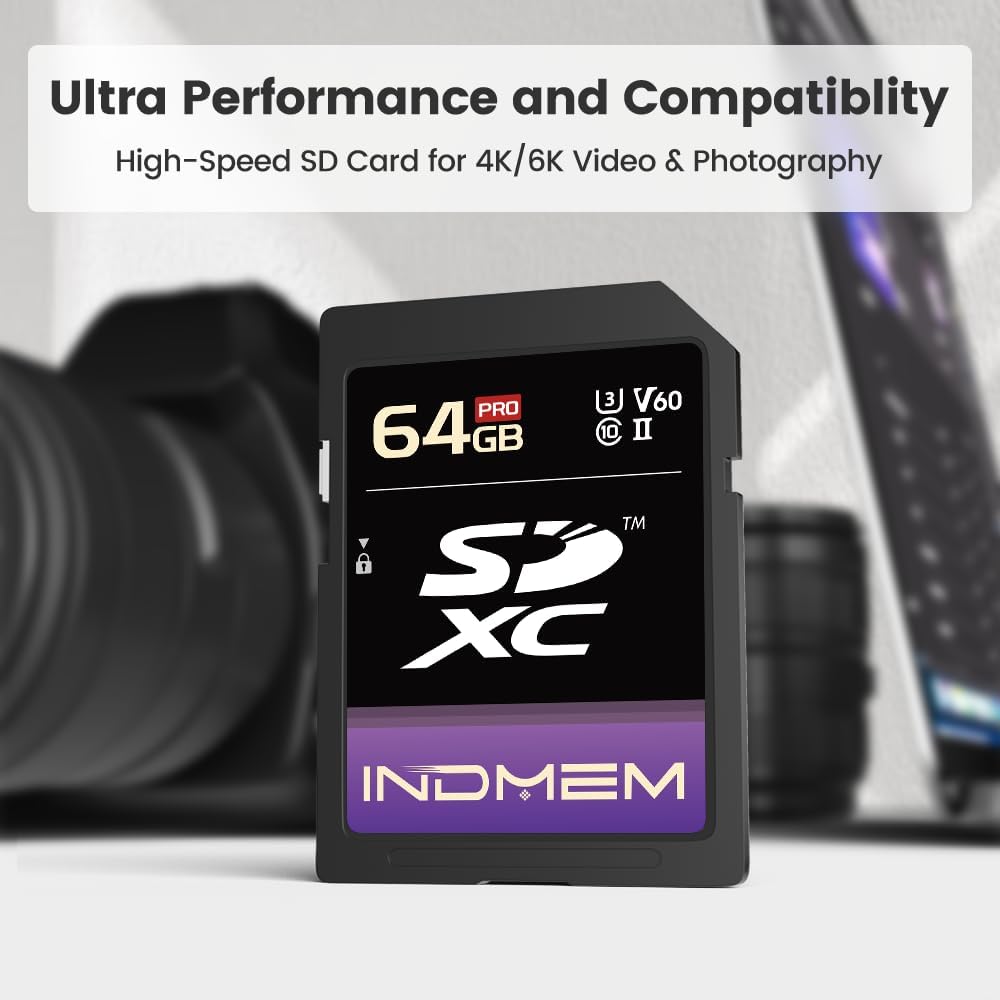 elecacc 64GB V60 U3 280MB/s, V60 4K/6K SD Card UHS-II SDXC Memory Card, High Speed Read up to Memory Cards