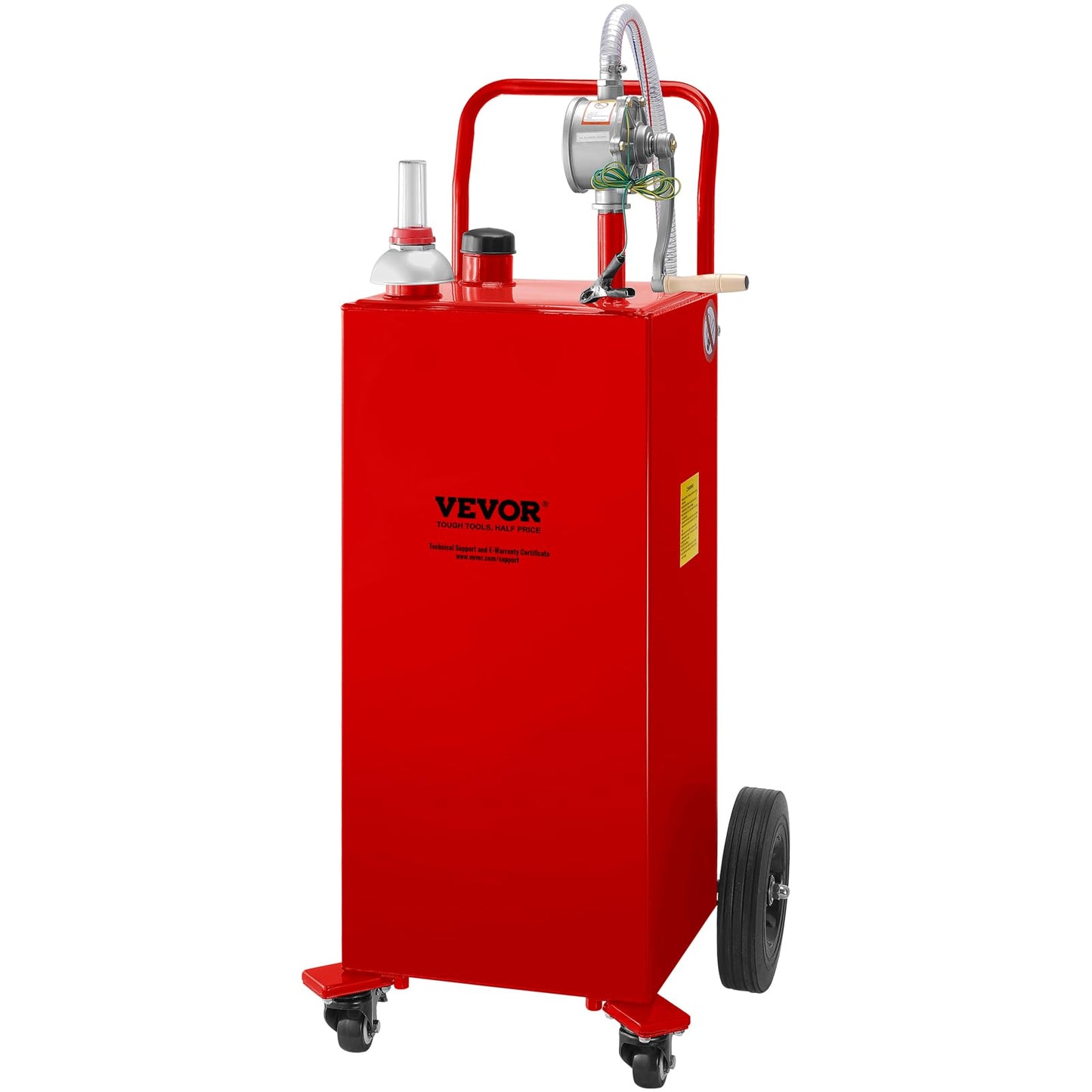 VEVOR Fuel Caddy 35 Gallon, Gas Storage Tank on 4 Wheels, with Manual Transfer Pump, Gasoline Diesel Fuel Container for Cars, Lawn Mowers, ATVs, Boats & More, Red