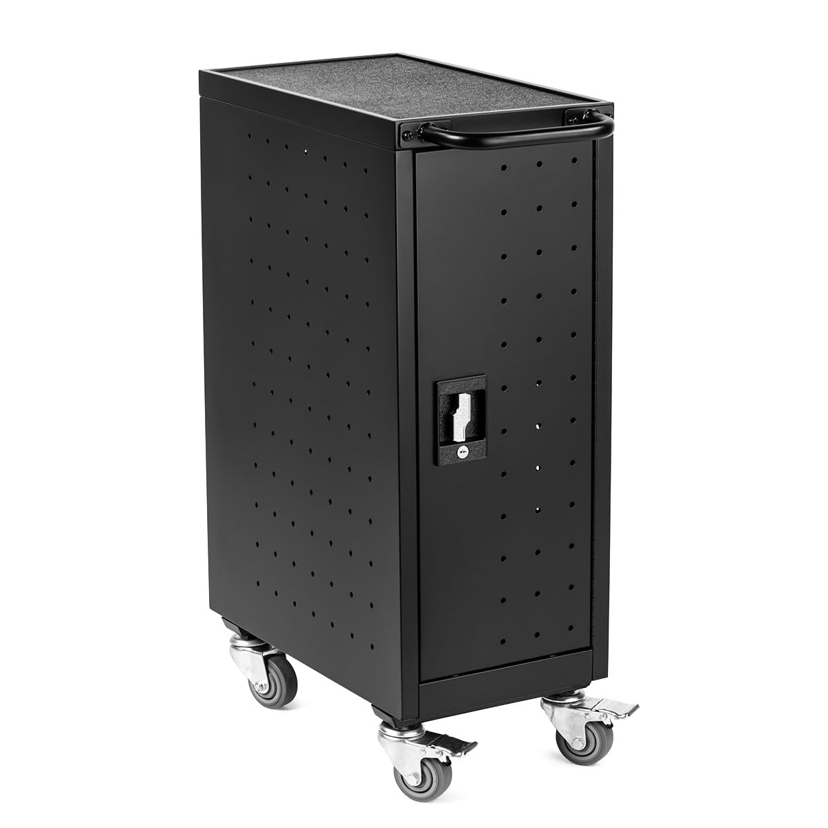 Line Leader Compact 16 Device Rolling Mobile Charging Cart for Chromebooks, Laptops, Tablets, Charging Station For Classrooms and Offices, Includes Power Strip and Locking Cabinet (Black, 34in x 23in)