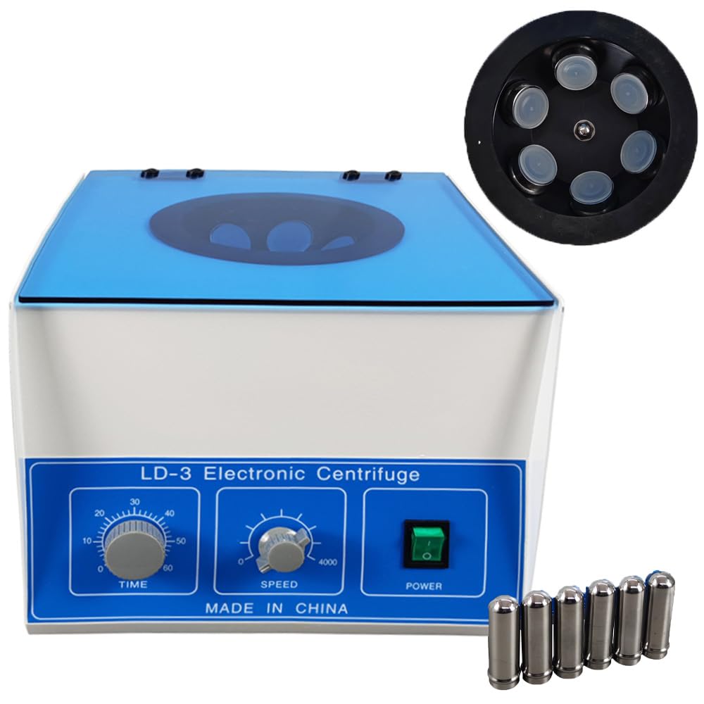 Maisutseb 50ml*6 Electric Benchtop Centrifuge 4000 RPM Lab Centrifuge Machine 110V 60HZ PRP Desktop Centrifuge Stepless Control with Blue Cover Plate Centrifugadora de Plasma