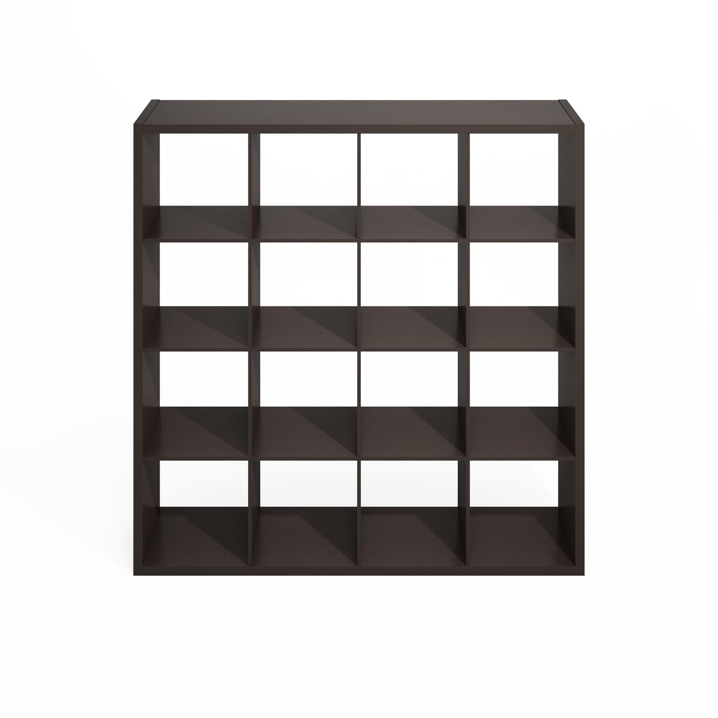 Furinno Simple Cube Storage Organizer, 16-Cube Display Shelf, Open Back Shelving Unit, Storage Shelves, Extra Thick Frame, for Organization and Storage, Living Room, Home Office, Black Dark Oak
