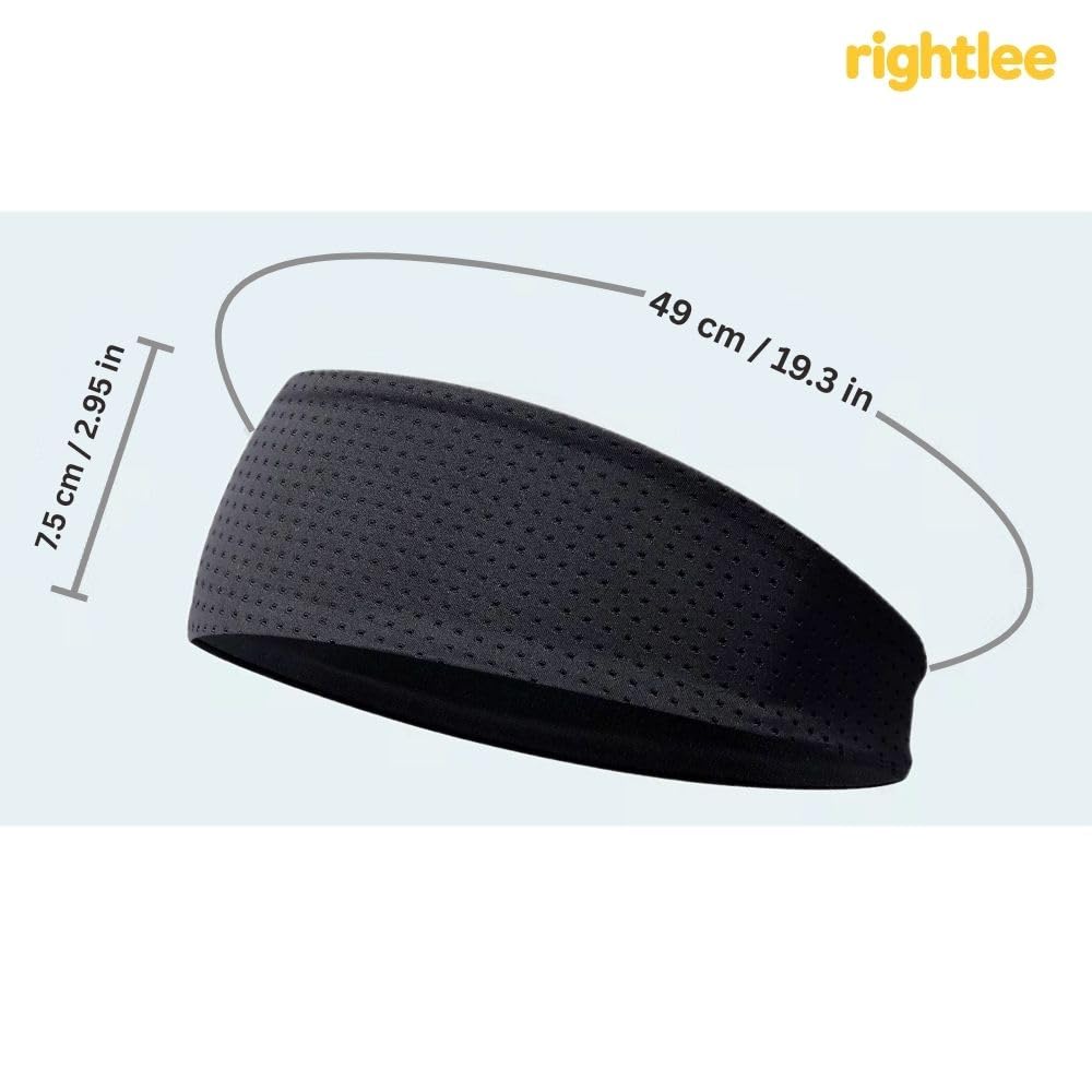 rightlee Quick Absorbing Sports Headband – Fast Drying Sweatband for Running, Yoga, Gym, Workout, Tennis, Basketball – Soft, Lightweight, Stretchy, Hair Band for Men and Women, 2 Pack Black & Gray