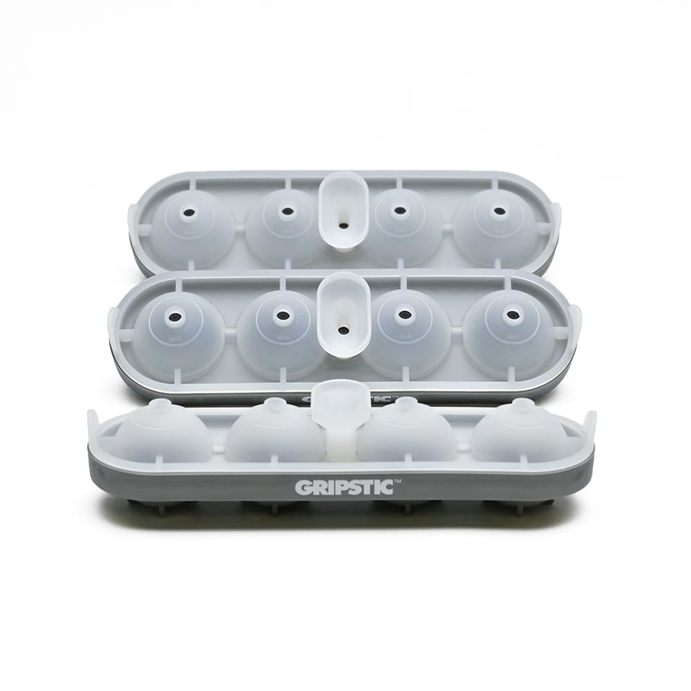 Jumbo Round Ice Cube Tray Set of 3 – 2” Large Sphere Ice Molds, Platinum Silicone, Easy-Fill Design, Dishwasher Safe, Makes 12 Big Ice Balls