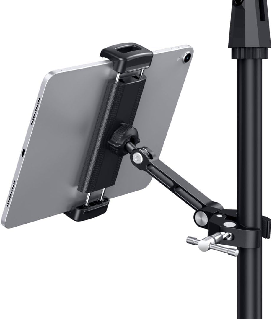 CreaDream 4.7 13 inch Tablet Holder for Microphone Stand, Aluminum Mic Music Stand Holder Mount for Phone and iPad