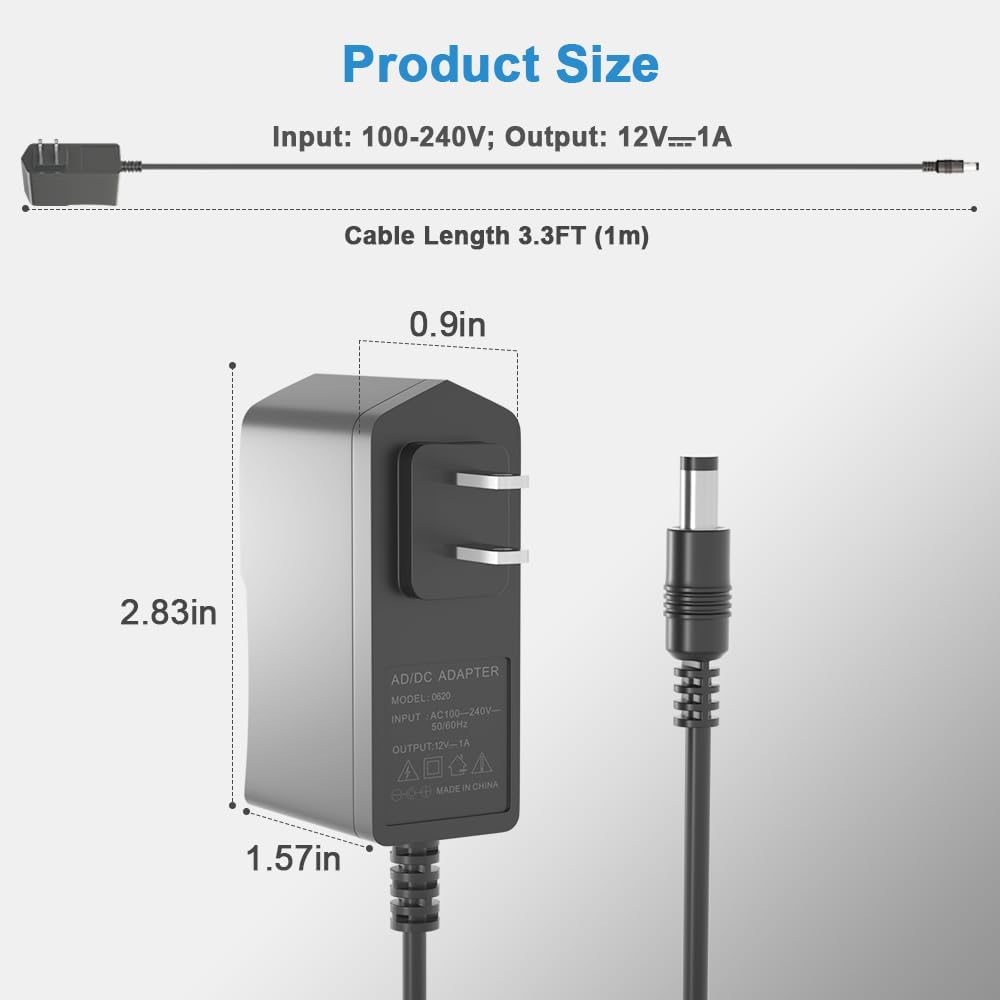 ZYHKJYL 12V 1A 12V 1A 100V-240V Power Supply Adapter Replacement Charger AC Power Adapter Wall Charger for LED Strip