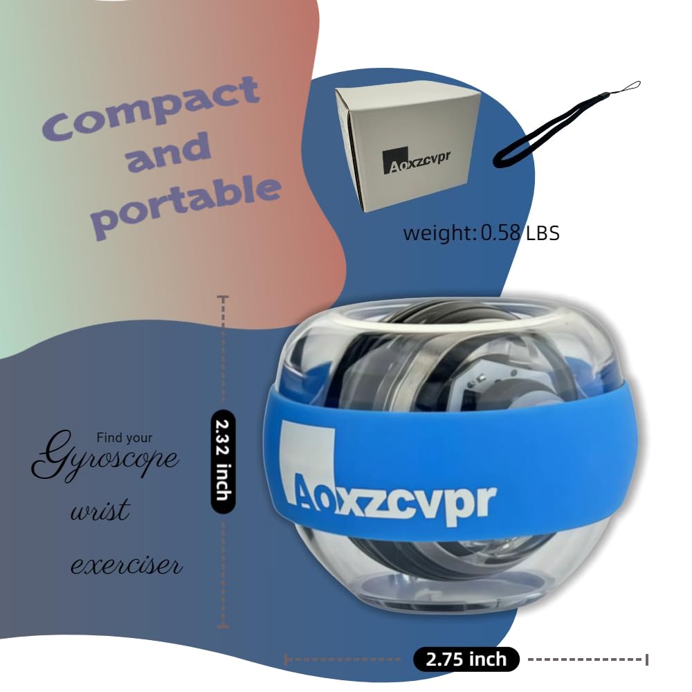 Aoxzcvpr Gyro Wrist Ball auto Start Gyroscope Torque Ball with LED Lights for Hand Trainer for Sports Enthusiasts.(Blue)
