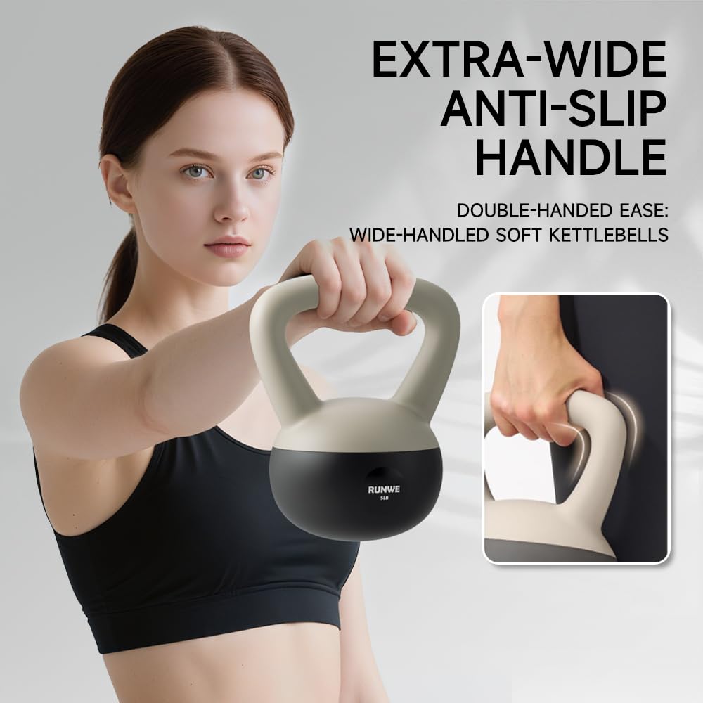 RUNWE Soft Kettlebell 5 lb - Sand Filled Kettlebell Hand Weight, Soft-Sided Cushioned Base,Safety Guaranteed Ideal for Men, Women, & Beginners