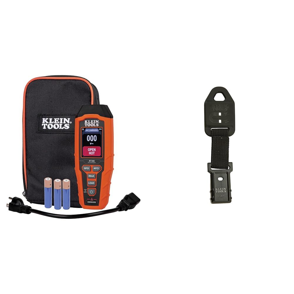 Klein Tools RT390 Circuit Analyzer with Large LCD, Identifies Wiring Faults, GFCI and AFCI Tester, Voltage Drop, Displays Trip Time, Orange & 69417 Rare-Earth Magnetic Hanger, with Strap