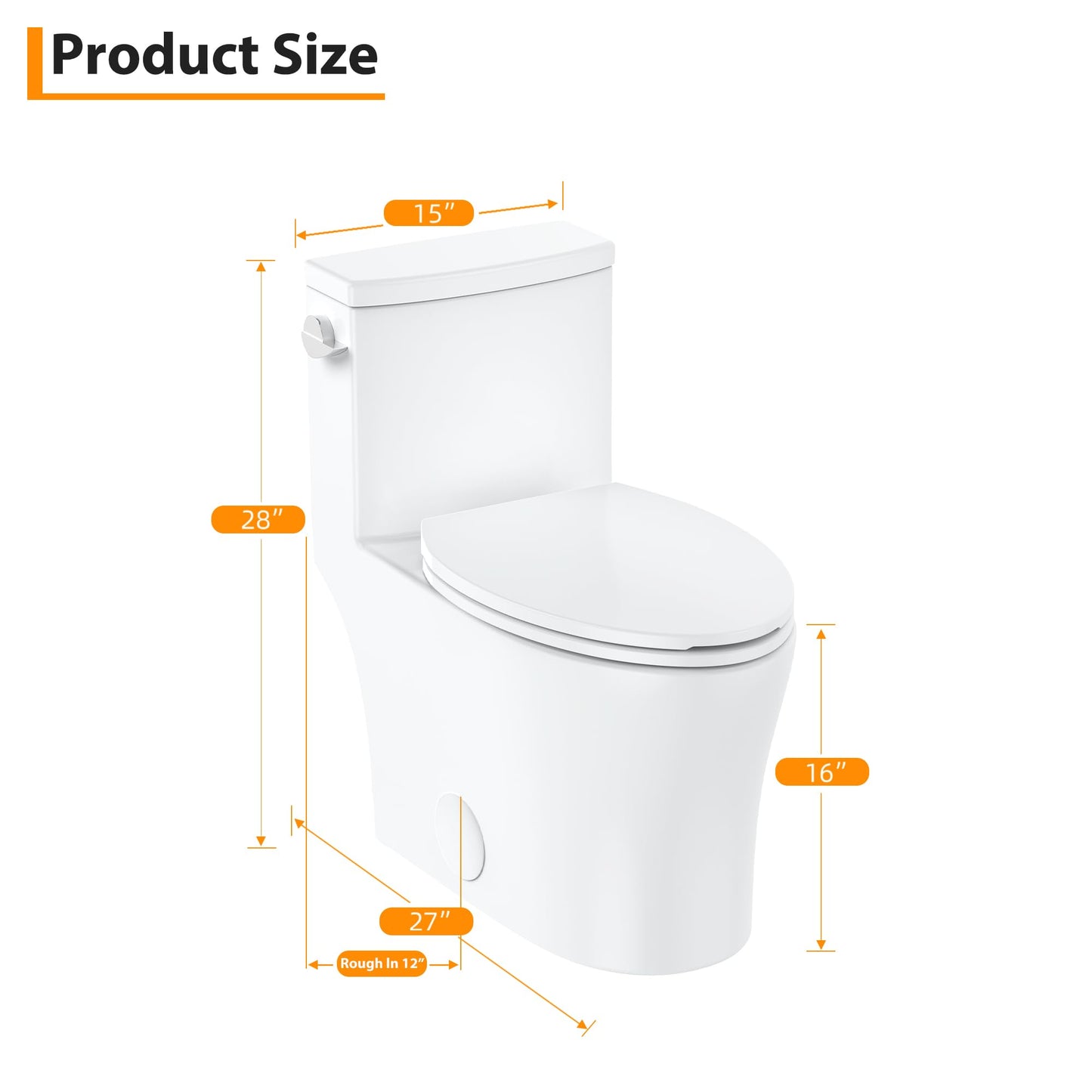 One-Piece Toilet for Bathroom, Comfort Height 16", Elongated with Under-Locking Lid, Soft Close Seat, Dual Flush, Powerful Flush