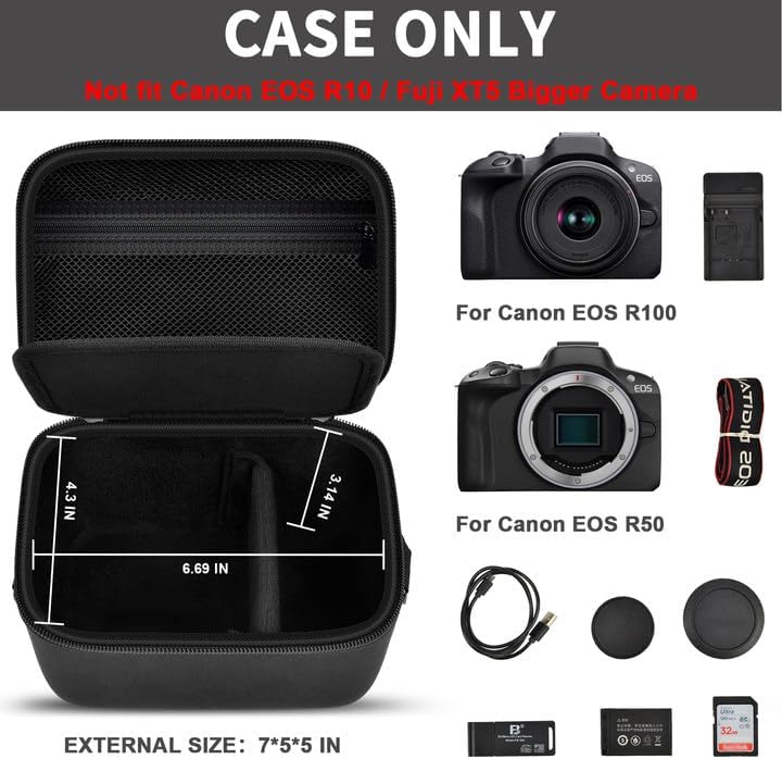 R100 R50 GWCASE Compact Case Compatible for Canon EOS Mirrorless Camera, Travel Storage Cameras Crossbody Bag for Video