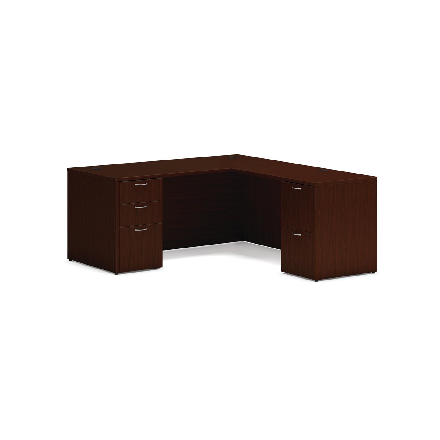 HON MOD L-Desk with Dual Pedestals, Home Office L Shape Executive Desk with Drawers, 66" W x 72" D, Mahogany
