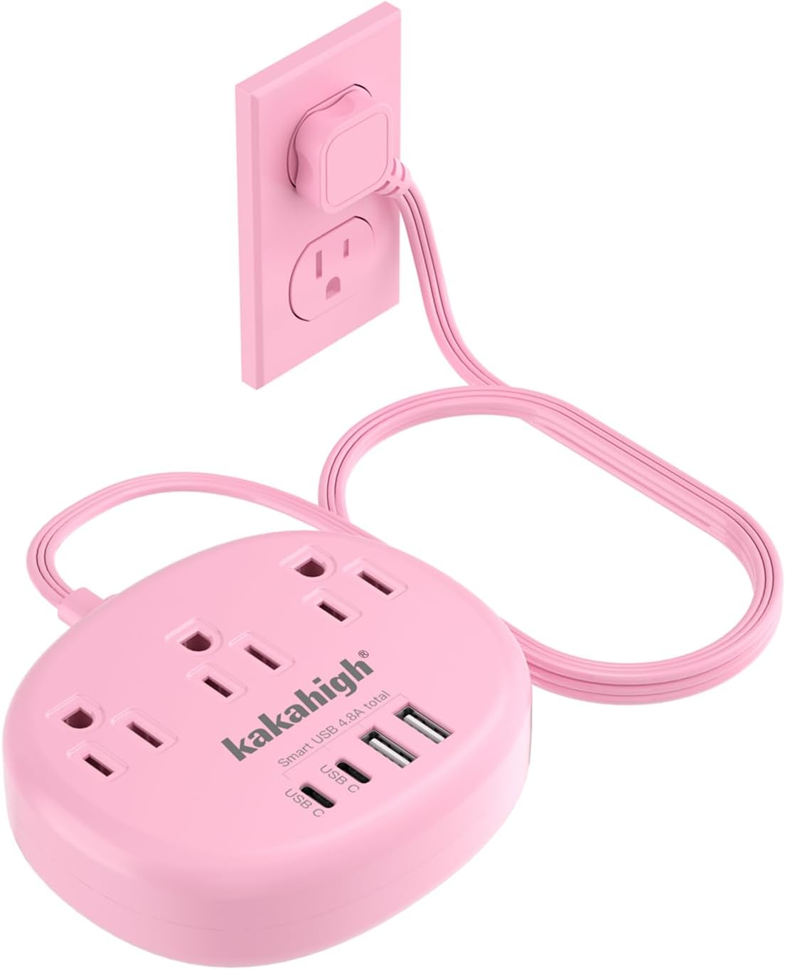 kakahigh 1080J 5 1625W 3 4 (24W/4.8A), Pink Extension Cord with Surge Protected - FT Kawaii Power Strip, Cute Extension